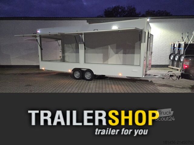 Verkoopaanhanger trailershop Verkaufsanhänger 620x220x230cm 3 Klappen