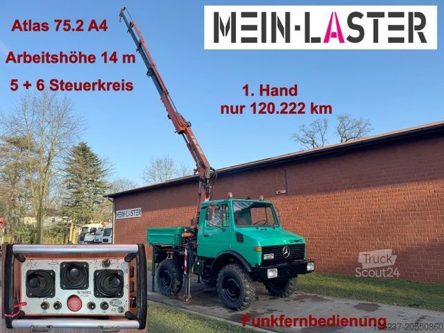 Lastbilsmonterad kran UNIMOG U 1200 Atlas 75.2 Kran 14 m Funk FB *1. Hand