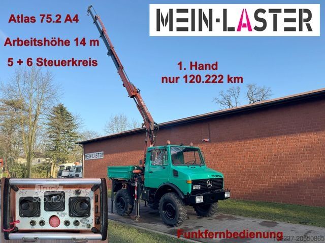 Tovorna dvigalka na tovornjaku UNIMOG U 1200 Atlas 75.2 Kran 14 m Funk FB  *1. Hand