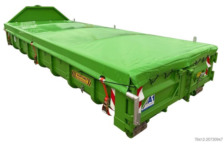 Roll-off container A1 Container Normbehälter 10 m³ - Rollplane - Doppelflügeltür - RAL 6018 Gelbgrün - Abrollcontainer