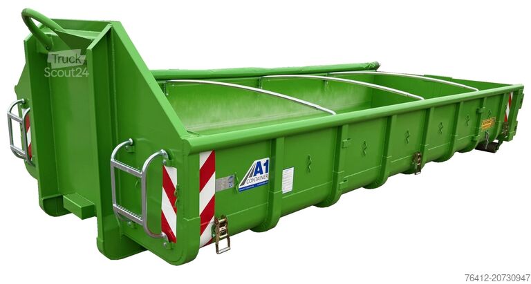 Roll-off container A1 Container Normbehälter 10 m³ - Rollplane - Doppelflügeltür - RAL 6018 Gelbgrün - Abrollcontainer
