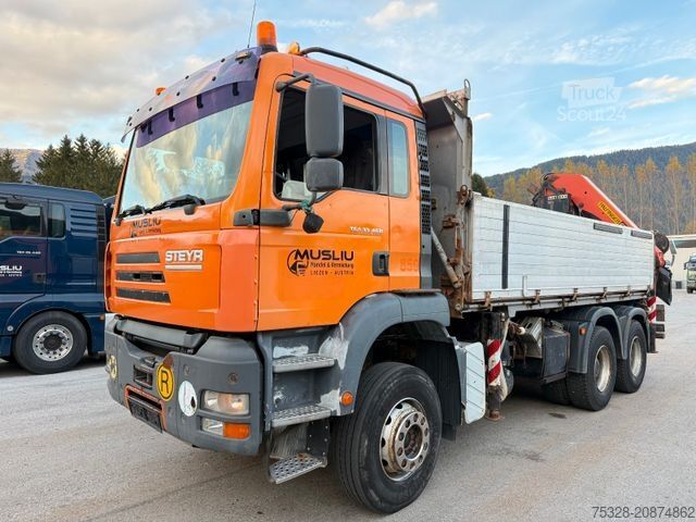 Pašizgāzējs kravas automašīna STEYR 33S46 6X4BB Retarder Kipper Kran PK 29002-6 Seil