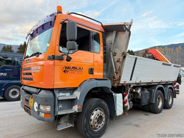 Pašizgāzējs kravas automašīna STEYR 33S46 6X4BB Retarder Kipper Kran PK 29002-6 Seil