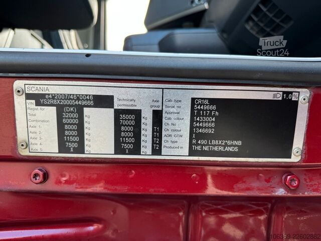 Jeřáb na nákladním automobilu SCANIA R490 8x2*6 Euro 6 Tipper / Crane HMF 3220 K6