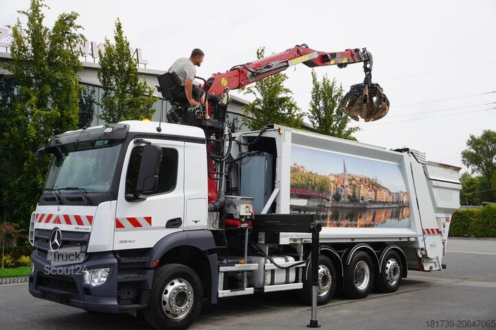 сміттєвоз Mercedes-Benz Antos 3240 8x2 / Tajfun 5T crane / Farid