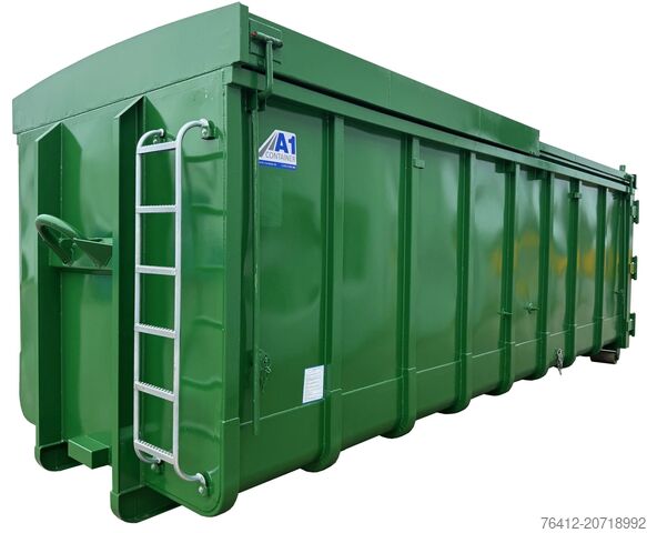 Roll-off container A1 Container Normbehälter 30 m³ - Schiebedeckel - Einflügeltür - RAL 6002 Laubgrün - Abrollcontainer