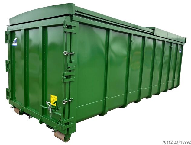 Roll-off container A1 Container Normbehälter 30 m³ - Schiebedeckel - Einflügeltür - RAL 6002 Laubgrün - Abrollcontainer