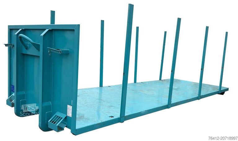 Roll-off container A1 Container Plattform 7 Meter - Steckrungen - Zurrösen - RAL 5018 Türkisblau - Abrollcontainer