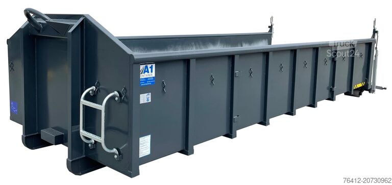 Roll-off container A1 Container Normbehälter 15 m³ ? Pendelklappe abklappbar ? Zurrösen ? RAL 7016 Anthrazitgrau ? Abrollcontainer