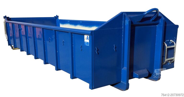 Roll-off container A1 Container Normbehälter 15 m³ - Pendelklappe abklappbar - Zurrösen - RAL 5010 Enzianblau - Abrollcontainer