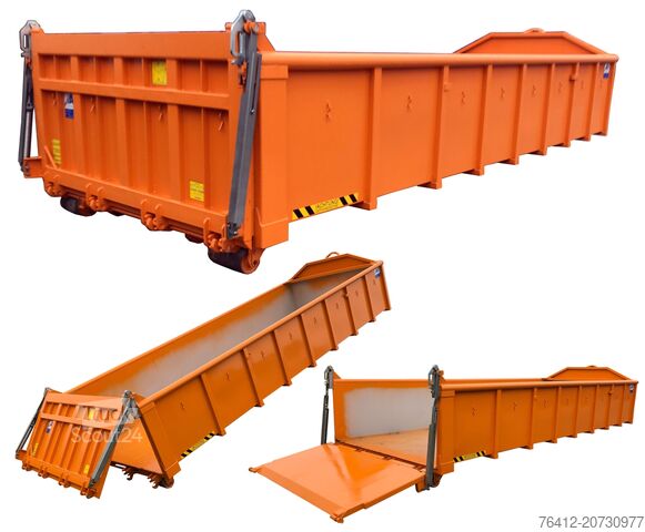 Roll-off container A1 Container Normbehälter 15 m³ - Pendelklappe abklappbar - Zurrösen - RAL 2011 Tieforange - Abrollcontainer