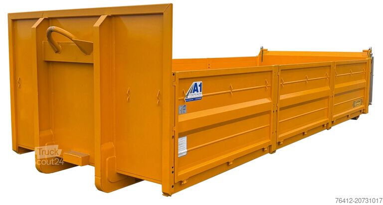 Roll-off container A1 Container STAHL-Kippaufbau 15 m³ ? Bordwände ? Pendelklappe abklappbar ? RAL 1007 Narzissengelb ? Abrollcontainer