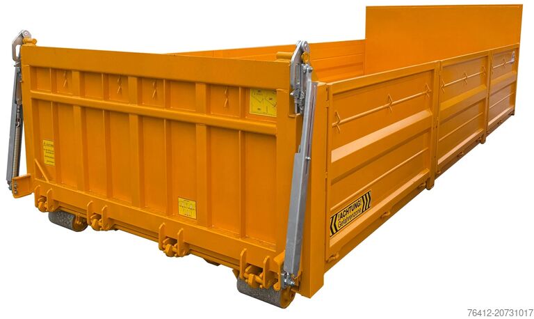 Roll-off container A1 Container STAHL-Kippaufbau 15 m³ ? Bordwände ? Pendelklappe abklappbar ? RAL 1007 Narzissengelb ? Abrollcontainer