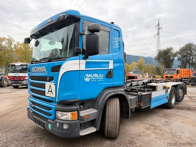 Autocamion cu cârlig pentru containere SCANIA G450 6X2 Lift/gelenkt Knick Opticruise Kupplung