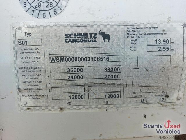 Semi-remorque bâchée Schmitz Cargobull SCS 24/L 13.62 PEB Joloda Liftachse TÜV 2027