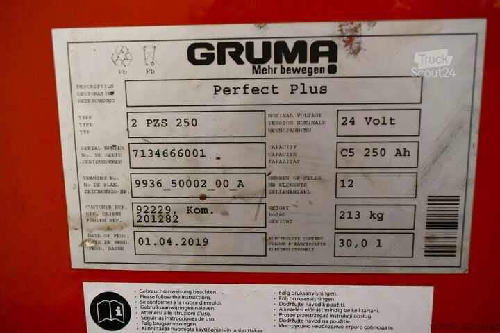 Batéria vysokozdvižného vozíka GRUMA 24 Volt 2 PzS 250 Ah