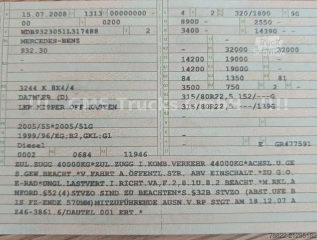 Camion benne MERCEDES-BENZ Actros 3244 4144 / 8X4 / 18 Kubik Mulde German