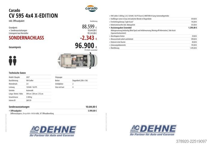 Autocaravana CARADO CV 595 4x4 X-EDITION inkl. Offroadpaket