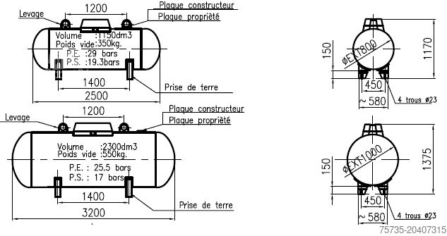 Réservoir de carburant LPG / GAS GASTANK 2280 LITER (1000 KG)