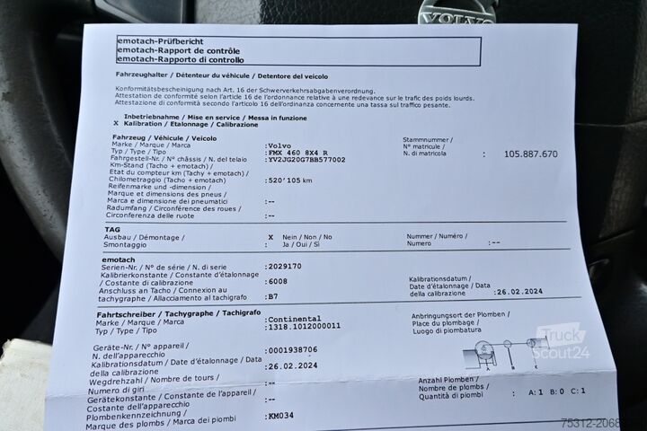 Kroklastbil Volvo FMX460 VEB 8x4 Blatt Blatt AHK Kamera