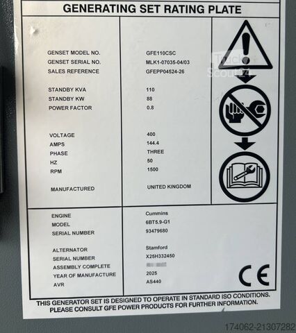 Granulats Cummins 6BT5.9-G1 - 110 kVA Generator - DPX-25105