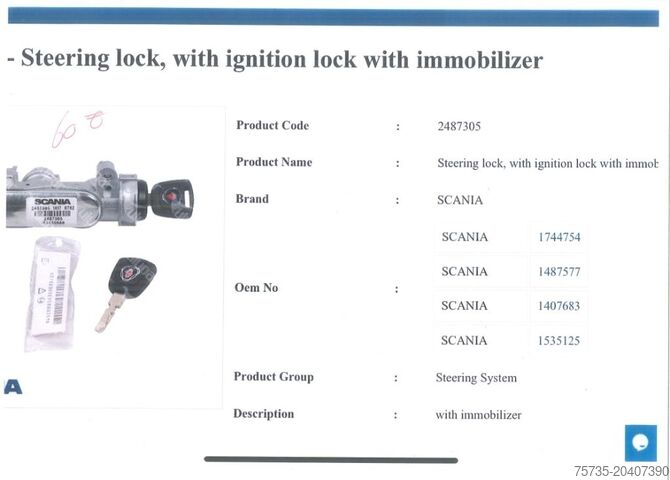 SCANIA zámek řízení, se zámkem zapalování a imobilizérem SCANIA Steering Lock, With ignition lock immobilizer