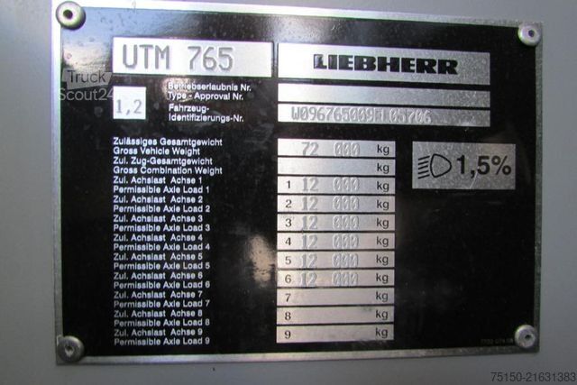 Truck mounted crane LIEBHERR LTM 1250 12x8x10 Kran 250 to Nr.: 706