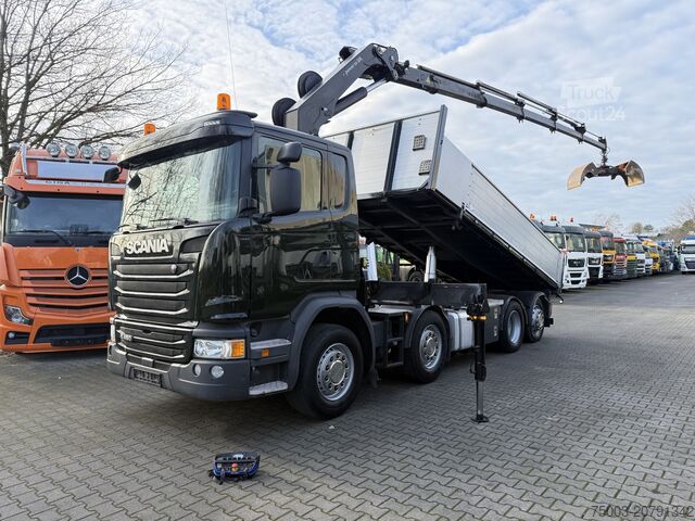Trijų pusių savivartis sunkvežimis Scania G450 8X2*6 Kipper Kran HMF 2620 K5