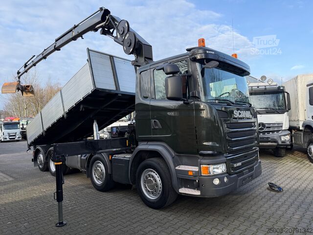 Trijų pusių savivartis sunkvežimis Scania G450 8X2*6 Kipper Kran HMF 2620 K5