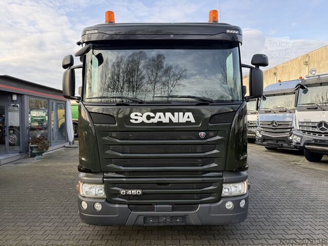 Trijų pusių savivartis sunkvežimis Scania G450 8X2*6 Kipper Kran HMF 2620 K5