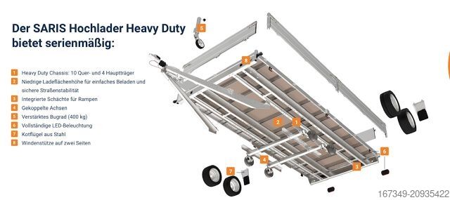Remorque ouverte SARIS PL 506 204 3500kg HD Heavy Duty niedrig Fahrwerk