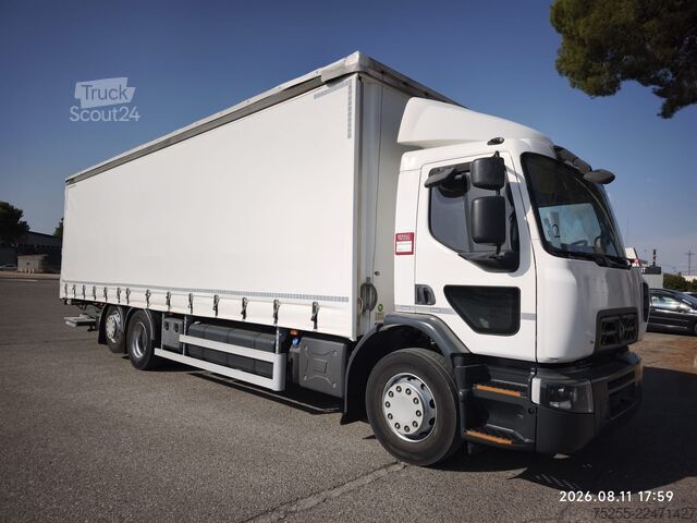 Camião plataforma com lona RENAULT 26.320 D WIDE 6X2 EURO 6