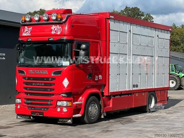 Samochód do przewozu bydła SCANIA R520 V8 4x2 Blatt/Luft KA-BA 3-Stock m. Hubdach