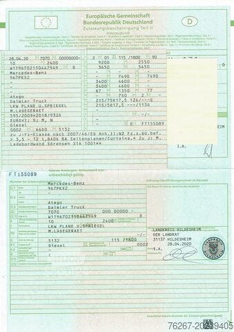 Atego 816 L πλατφόρμα με μουσαμά, 7,2 μ με υδραυλική πίσω ράμπα Mercedes-Benz Atego 816