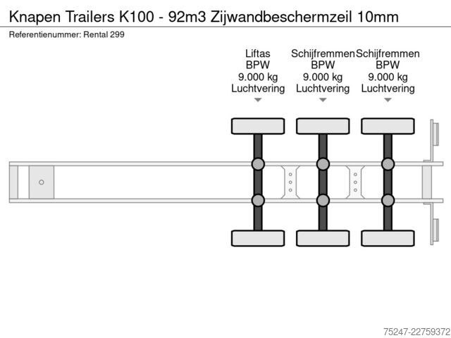 Liikkuva lattia Knapen Trailers K100 - 92m3 Zijwandbeschermzeil 10mm *Nieuw / Neu*