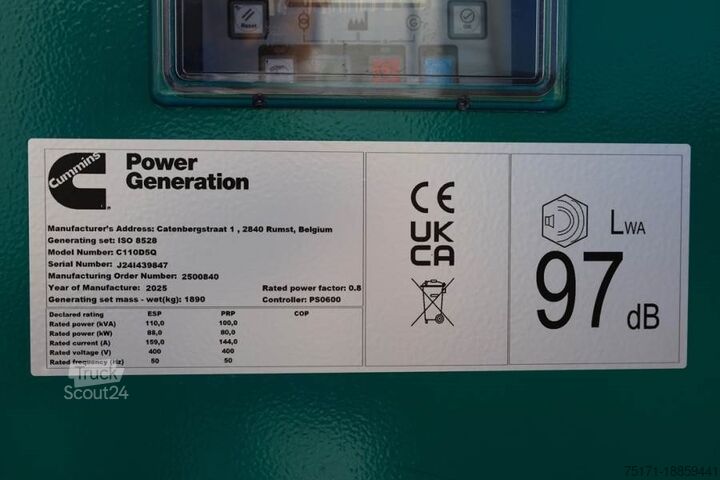 Agregat Cummins C110D5Q Declaration of Conformity, Diesel, 110kVA,