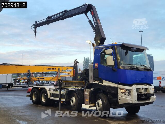 Containertransport (haakarmsysteem) Renault C 430 8X4 HIAB X-Hiduo 188 B-2 Crane + Hook Ful...