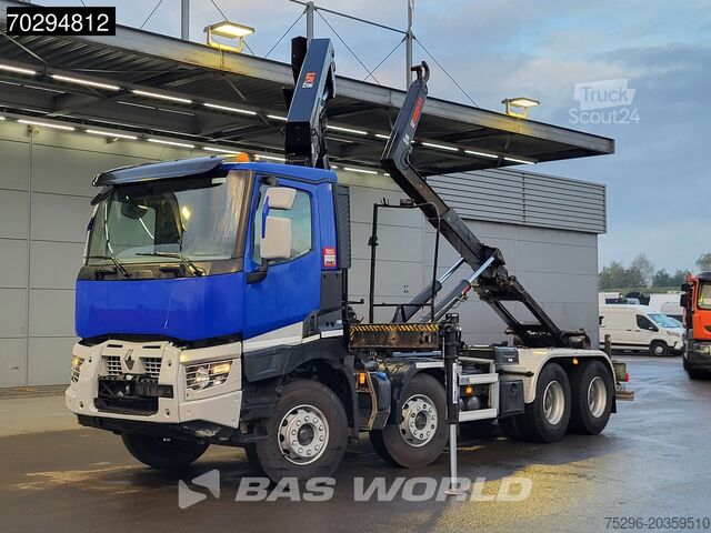 Containertransport (haakarmsysteem) Renault C 430 8X4 HIAB X-Hiduo 188 B-2 Crane + Hook Ful...