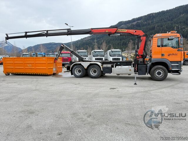 Kamion s kipom s pomičnim kontejnerom MAN TGA 28.410 6X2 Abrollkipper Kran PK 16502 18m
