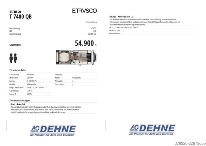 Pusiau integruotas kemperis ETRUSCO T 7400 QB
