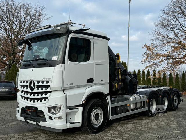 Kroghejselastbil MERCEDES-BENZ Arocs 3253 8x4 Abrollkipper Kran Palfinger 37002