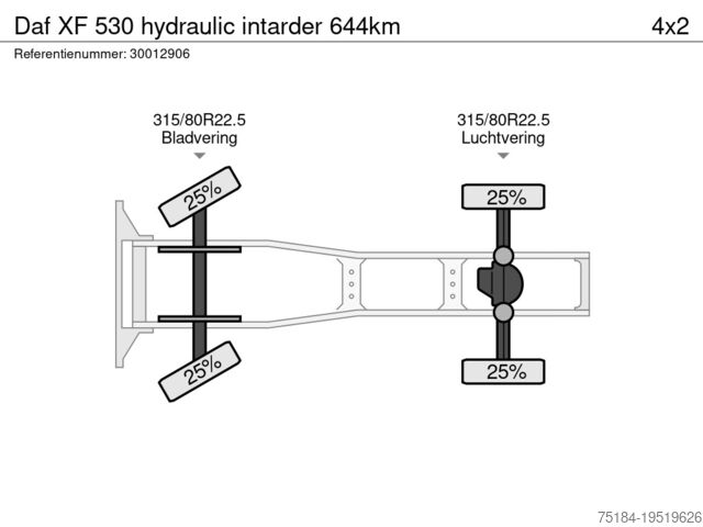 Tracteur standard Daf XF 530 hydraulic  intarder 644km