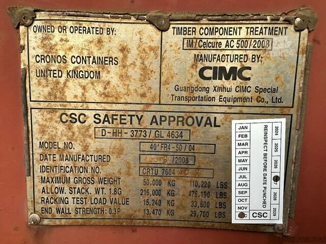 Plokštieji konteineriai CIMC 40FT FLATRACK FLUSH FOLDING / CSC: 10/2027 / 10...