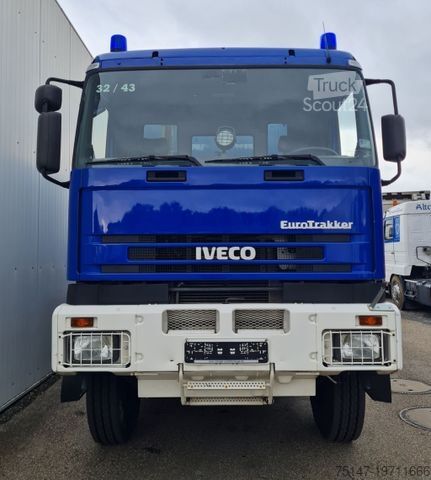 Flatbed truck with tarp IVECO MP 190 E 38 W 4x4 Allrad AHK Ladebordwand Ex-THW
