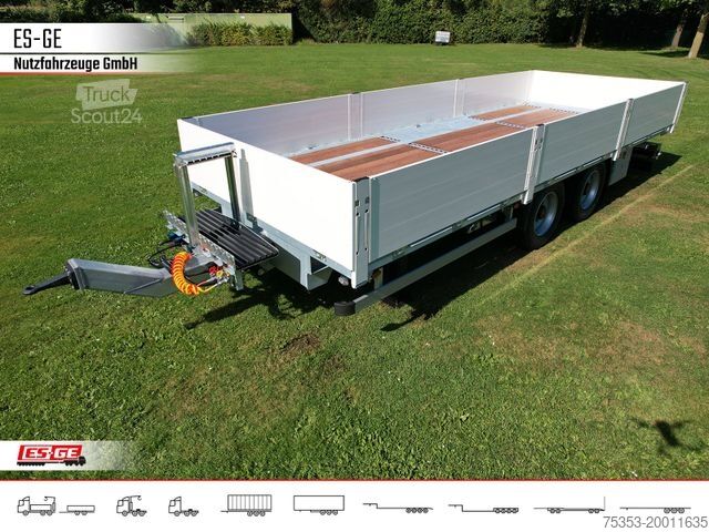 Remorque avec plate-forme de travail ES-GE Tandem-Anhänger Bordwände, CV, Rungen