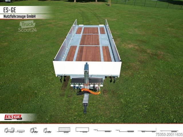 Remorque avec plate-forme de travail ES-GE Tandem-Anhänger Bordwände, CV, Rungen