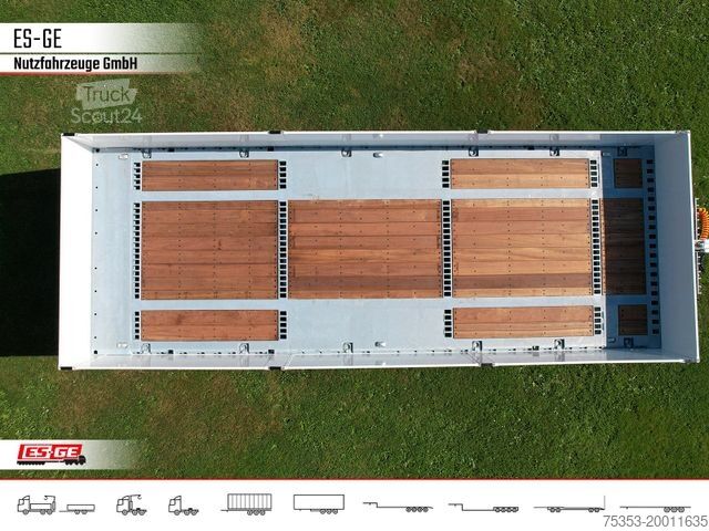 Remorque avec plate-forme de travail ES-GE Tandem-Anhänger Bordwände, CV, Rungen