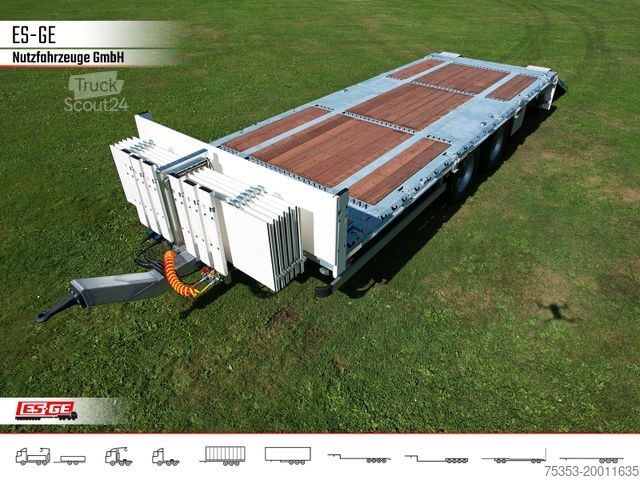 Remorque avec plate-forme de travail ES-GE Tandem-Anhänger Bordwände, CV, Rungen