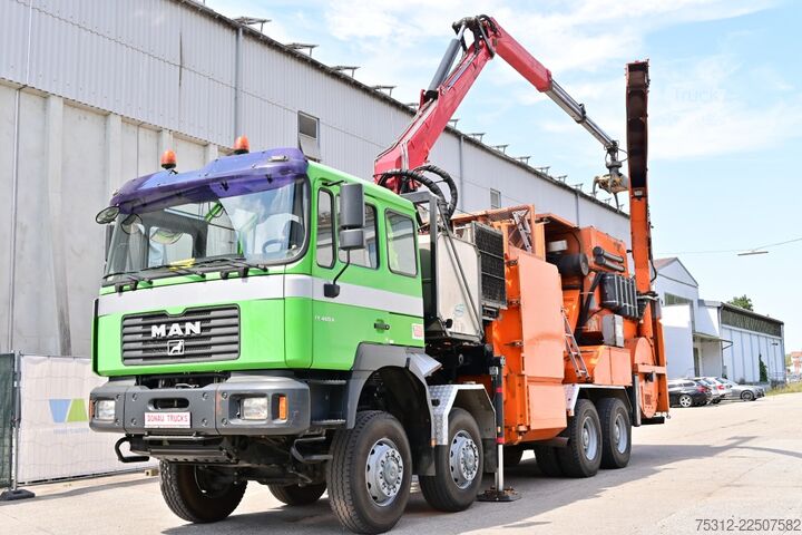 Faházszállító teherautó MAN 41.464  Häcksler + Kran 8x8 Allrad E3