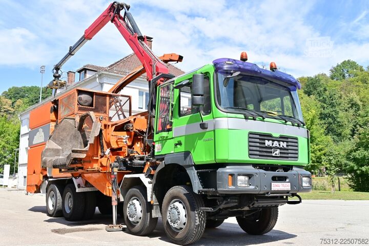 Faházszállító teherautó MAN 41.464  Häcksler + Kran 8x8 Allrad E3